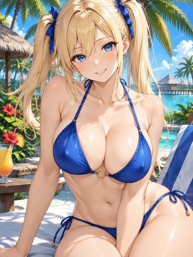 Mia — anime AI girlfriend in a swimsuit on the beach